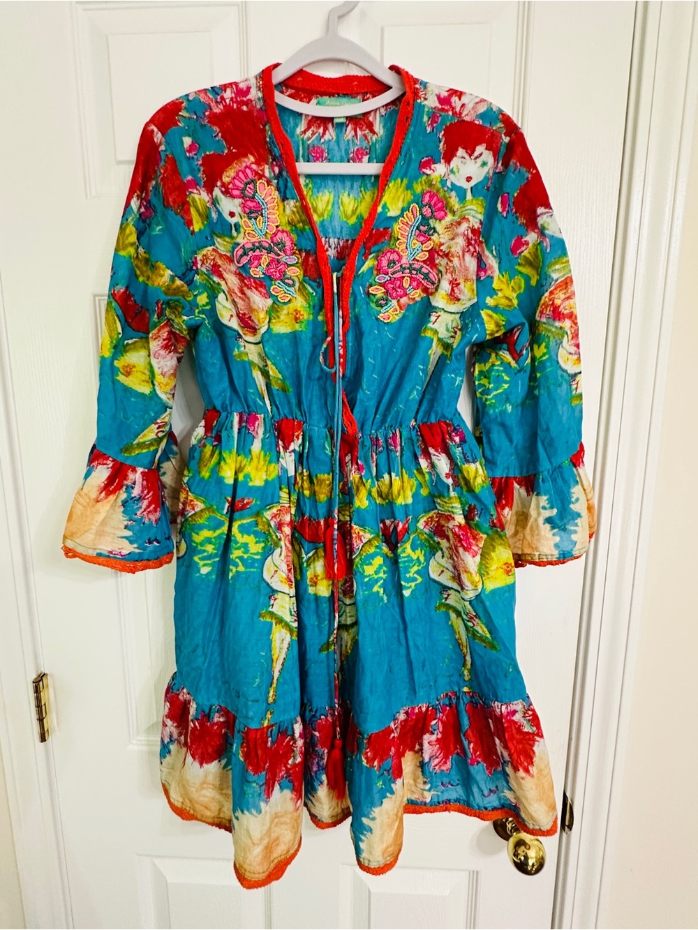 Antica Sartoria Giacomo Cinque Turquoise Tassels Mini Dress Beach Cover Up OS